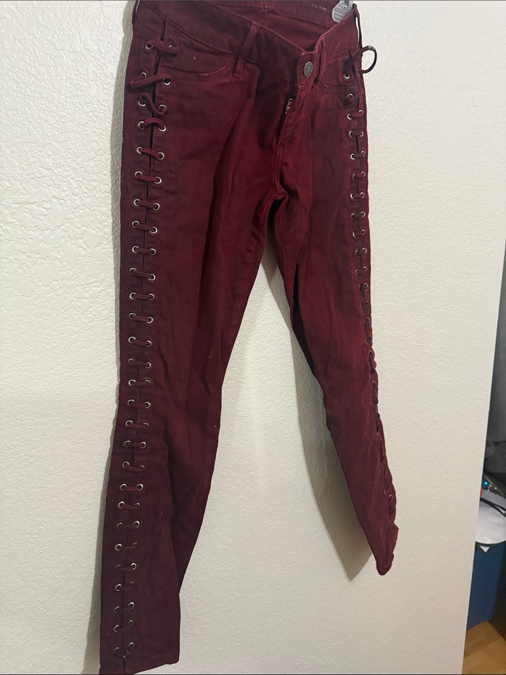 Guess by Marciano Burgundy Corduroy Lace-Up Side Pants